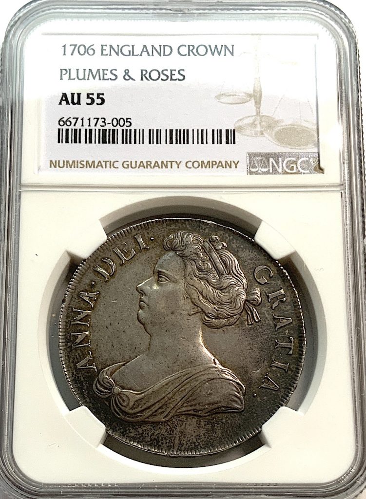 1706 Crown Anne NGC AU55 – UK Coinage